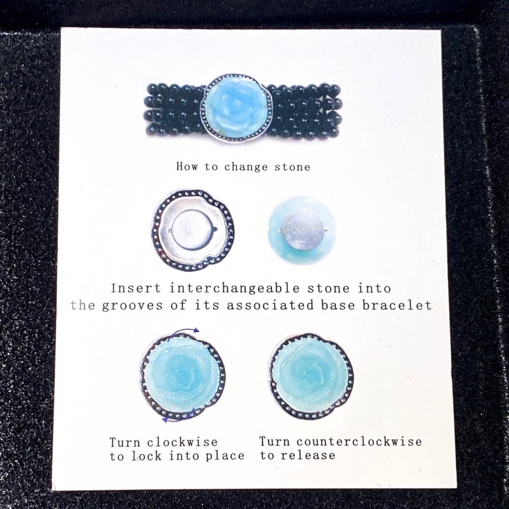 HSN Onyx Stretch Bracelet with Interchangeable 4-in-1 Magnetic Carved Roses - Picture 14 of 14